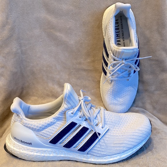 adidas Other - Adidas Men's White Ultra Boost 4.0 DNA Running Shoes with Blue Stripes Size 12